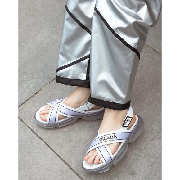 PRADA Cloudburst White Strappy 'Prada' Logo Platform Sandals Size EU37.5 - Picture 14 of 15